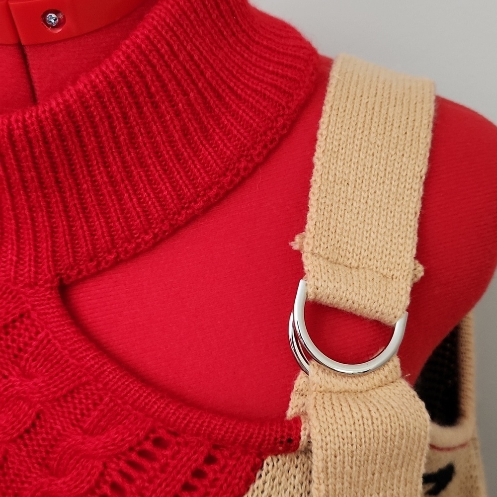 Womens Ribbed Cable knit Red and Leopard Print one shoulder Pullover turtleneck - Picture 6 of 9